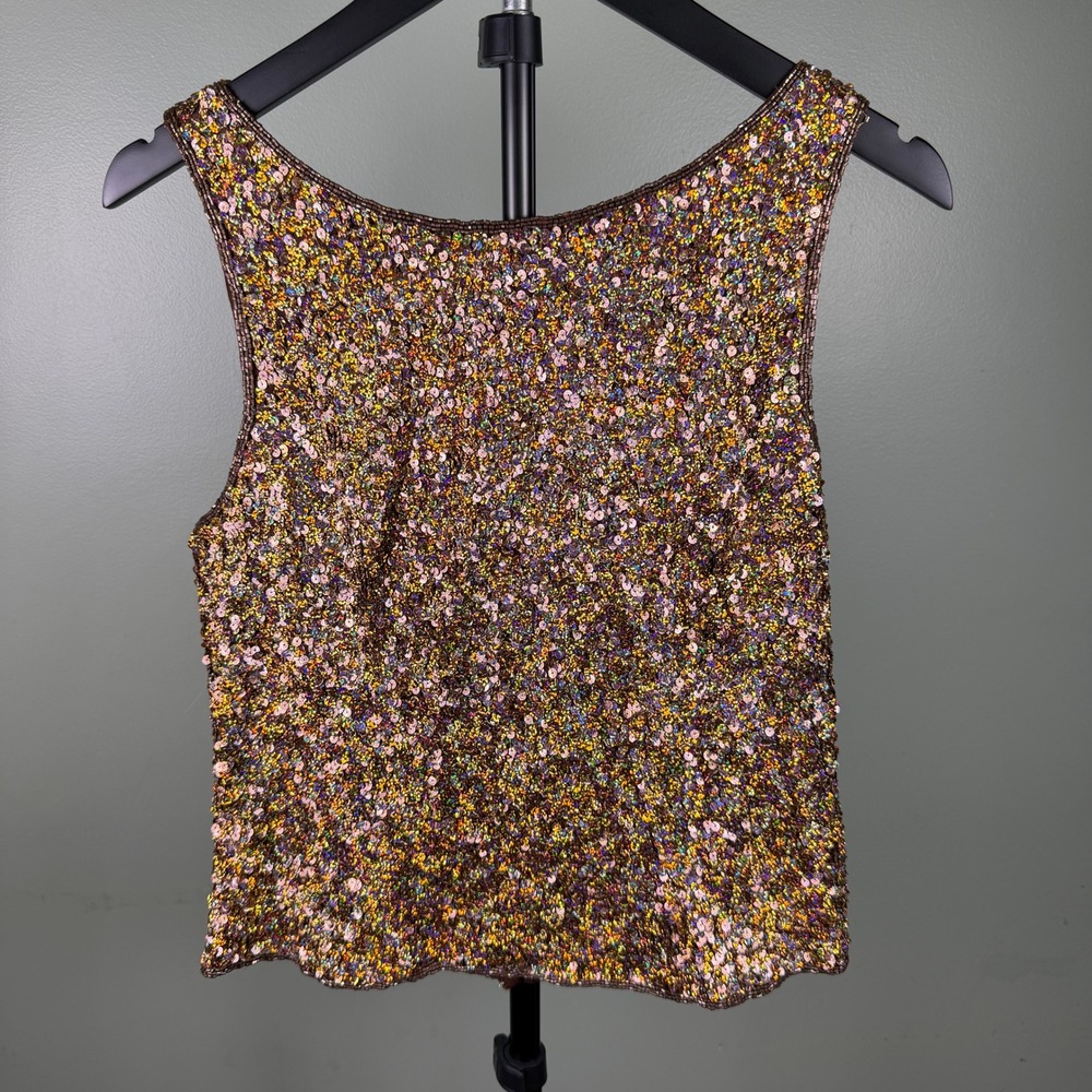 Sean Collection Vintage Y2K Party Women Tank Top Bronze Multicolor Silk